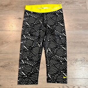 Nike‎ Pro Womens Training Capris Cropped Leggings Black Yellow Large L